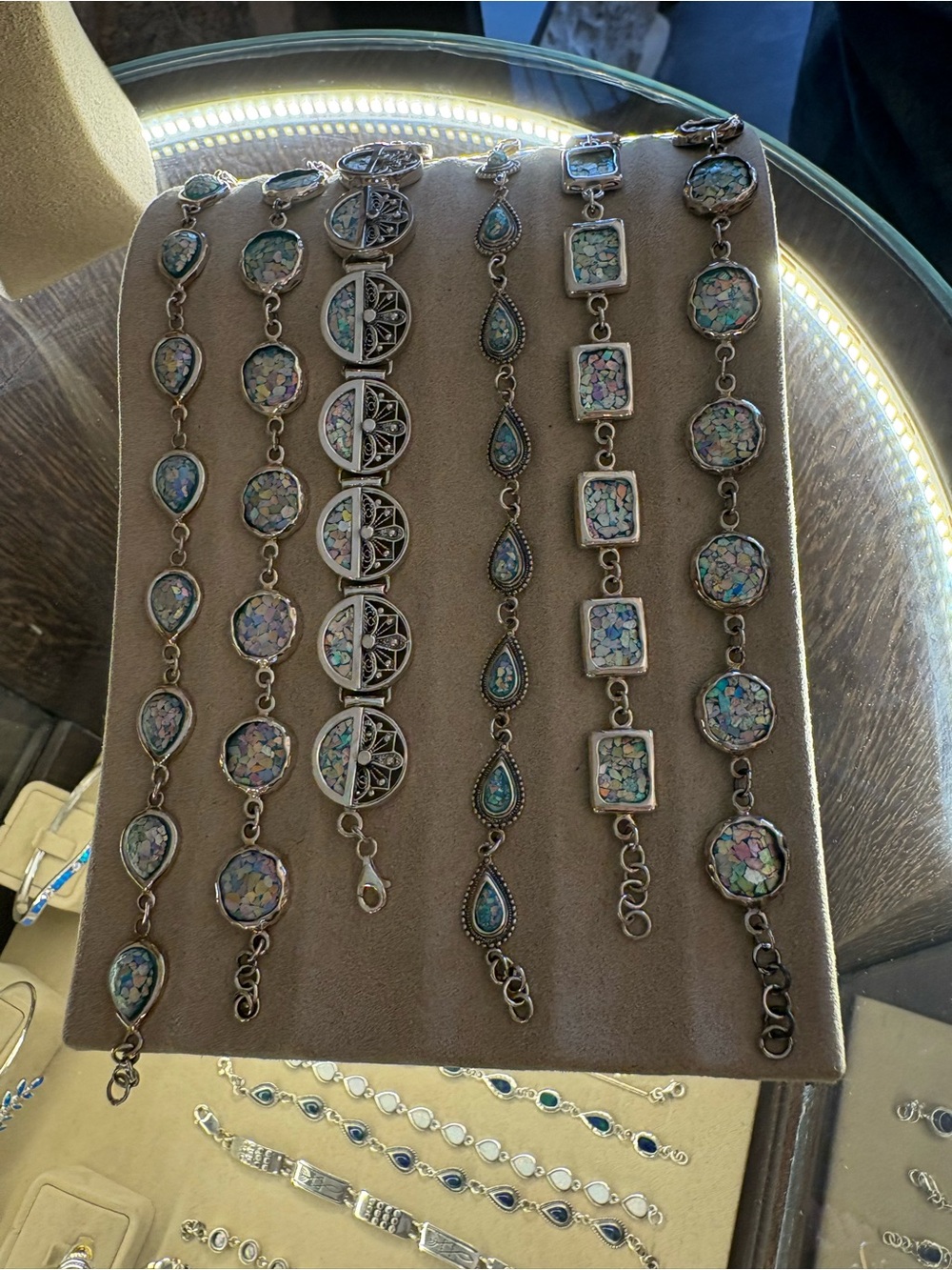Sterling Silver Roman Glass Bracelet - Multicolor Shell Inlay